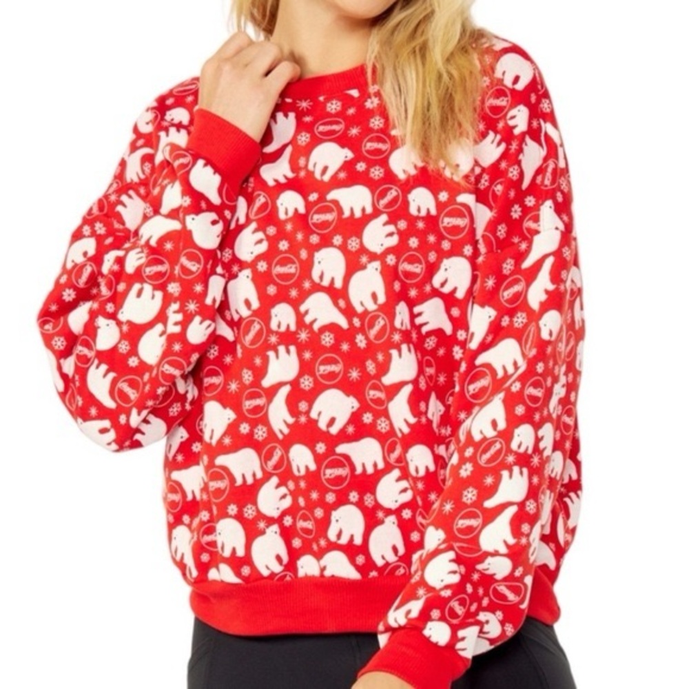 Wildfox Coca Cola Polar Bear Holiday Oversized Crew Neck Sweatshirt L
